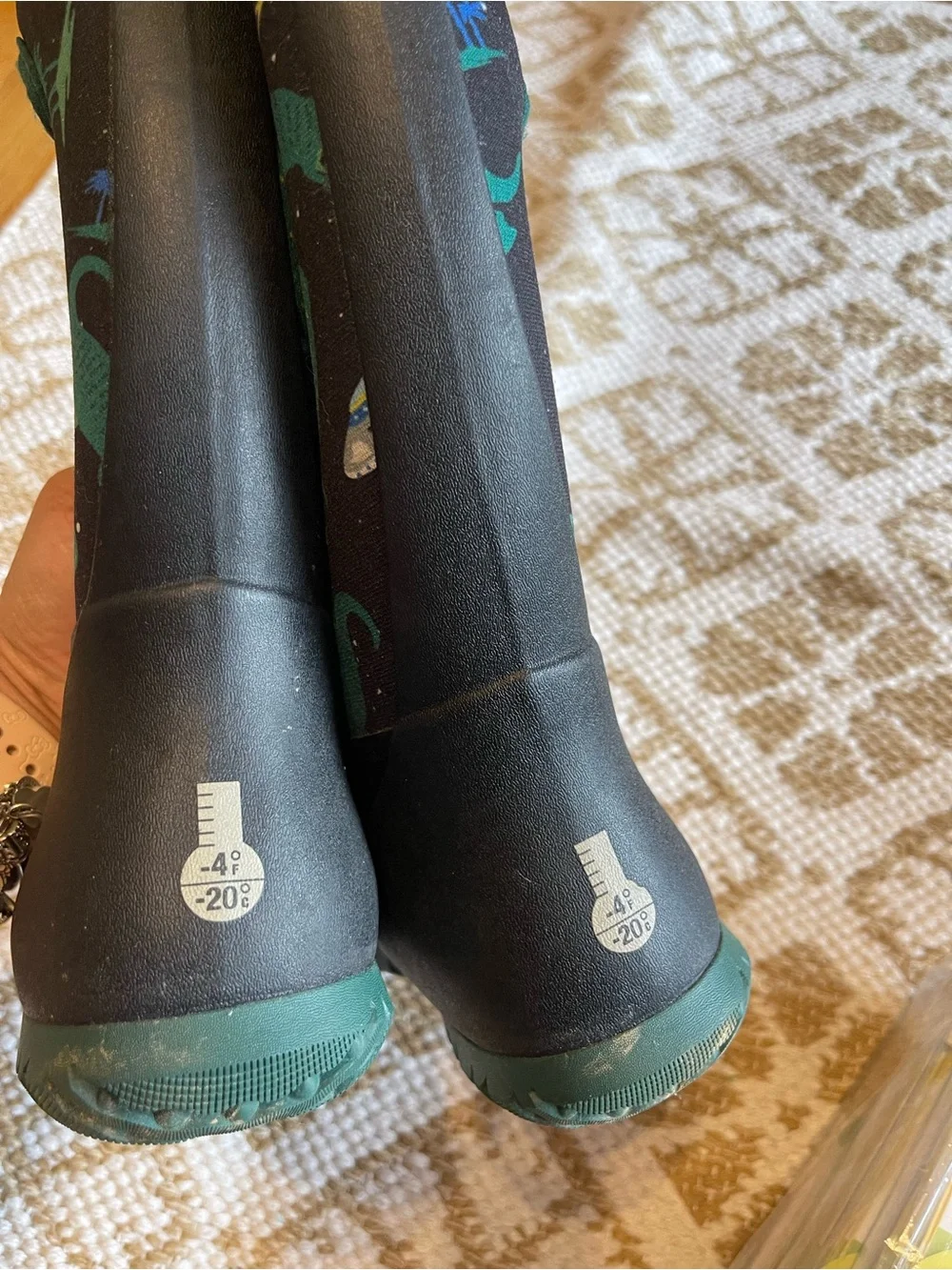 Bogs Black & Green Kids Dino Space Rain Boots